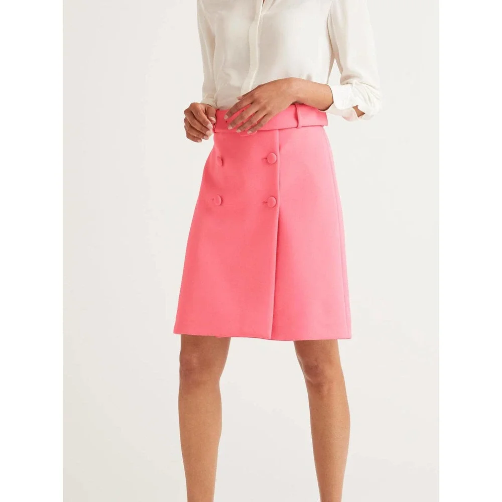 Boden Belted Four-Button A-Line Skirt - Abstract - Pink/Crayon Pink - Picture 3 of 14